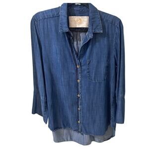 Bella Dahl Chambray Hi Lo Long Sleeve Button Up Top Shirt, size M